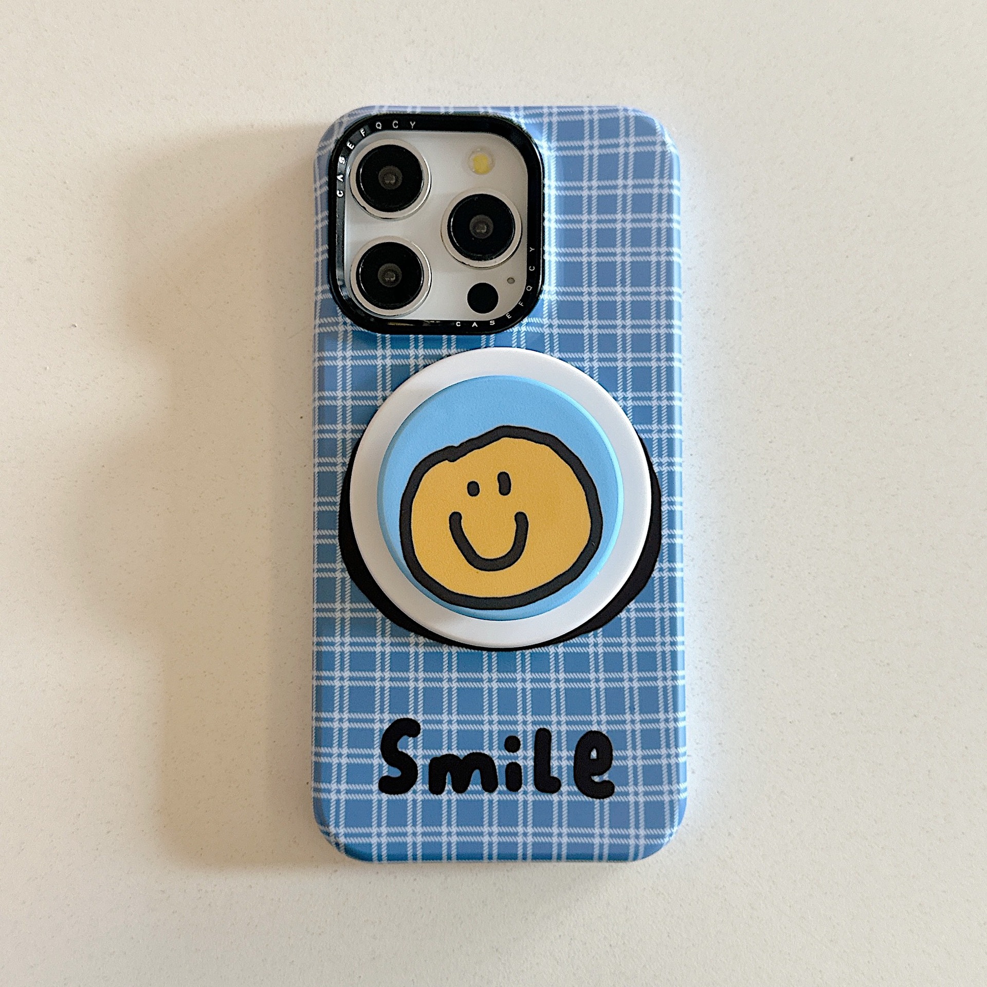 Smiley simple a cuadros azules para Apple 15ProMax funda para teléfono móvil 16Pro atracción magnética 14/13 personalidad 16PM