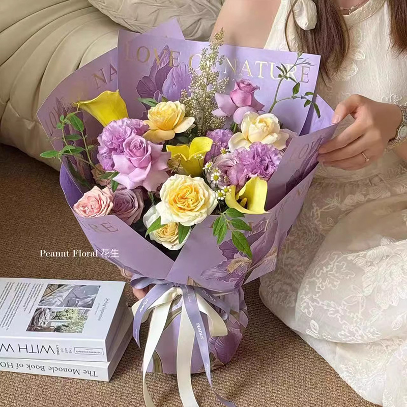 Huaxi Bestia viento estampado de oro flor de papel de embalaje de flores iris flor de papel de ramo hecha a mano DIY flor flor florista materiales de flor