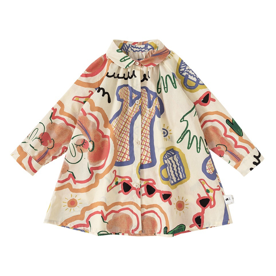 Youbao ropa para niños primavera y otoño ocio niñas lindo vestido de camisa de graffiti falda para niños vestido para niños QQ22065
