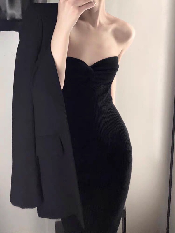 Evening dress birthday shirt party dress high-end light luxury niche party temperament sexy tube top dress