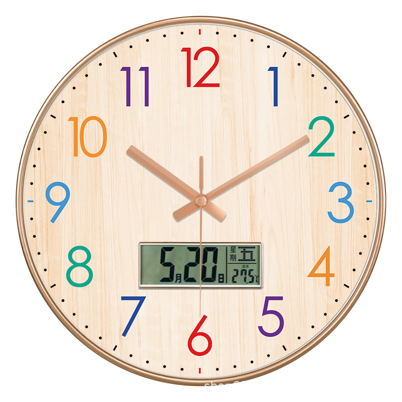 Reloj de pared creativo estilo nórdico - Con display de temperatura y calendario - Silencioso - Para sala de estar y dormitorio - Diseño atmosférico