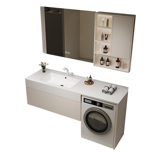 9WOR washing machine integrated cabinet balcony slate seamless ceramic basin bathroom cabinet combination modern simple washbasin