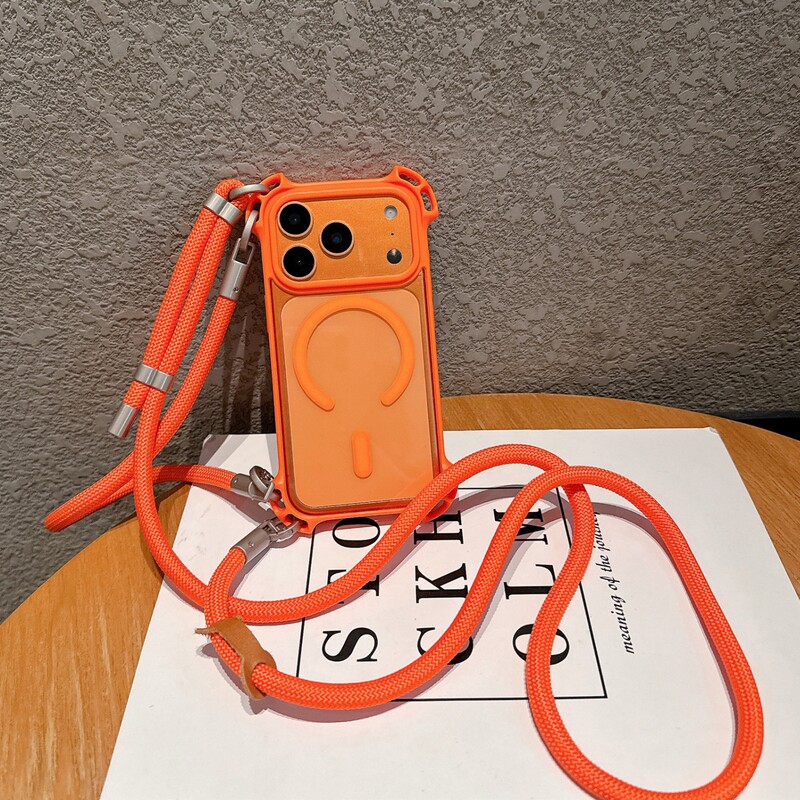 Suitable for Apple 17 Pro Max Phone Case with Four Corners, Magnetic Suction for iPhone 16 Pro, Lanyard for 15, Crossbody Strap for 14, Creative Design for 13