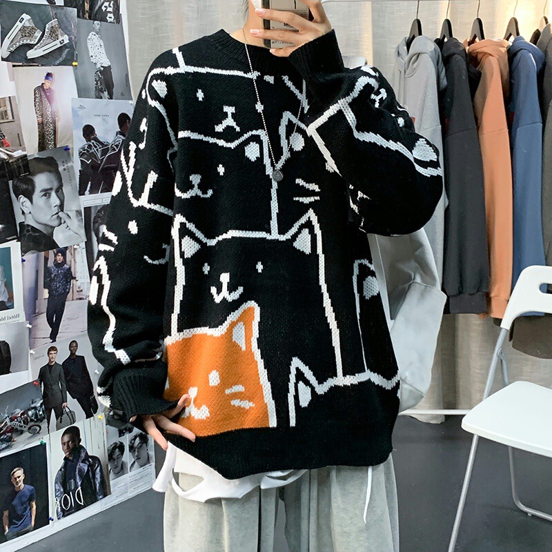 Hong Kong Style Fun Bear Cartoon Casual Knitwear Men's Autumn and Winter Couple Clothing Korean Style Lazy Style Distinctive Sweater Hong Kong Style Fun Bear Cartoon Casual Knitwear Men's Autumn and Winter Couple Clothing Korean Style Lazy Style Distinctive Sweater