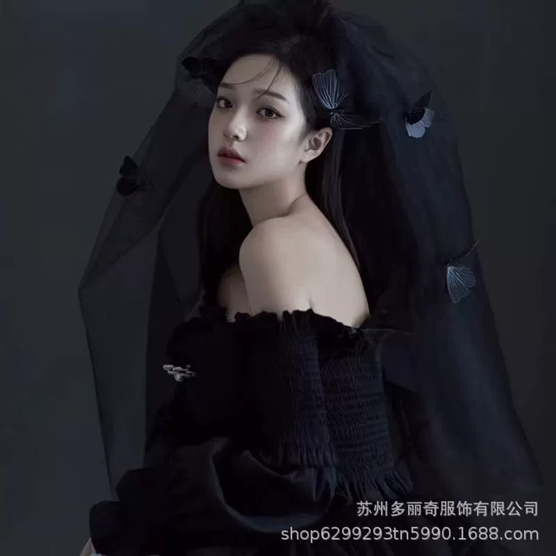  Halloween черная вуаль готический стиль объемная бабочка свадебная фотосессия студия аксессуары для фото