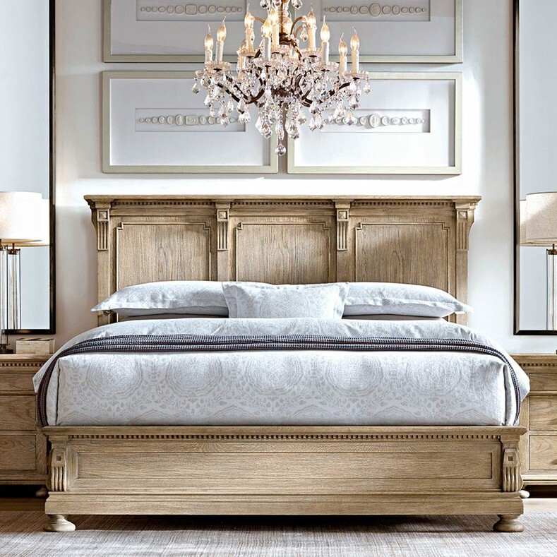 French antique solid wood bed master bedroom luxury Oak simple American double bed wedding bed 1.51.8 m small apartment