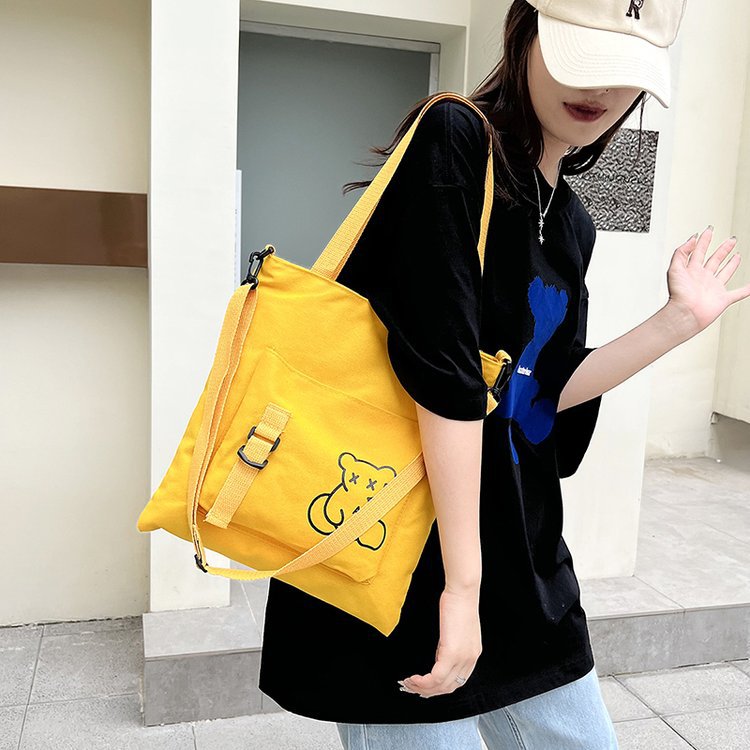 Large-capacity women's bag manufacturer in stock, fashionable Korean-style single-shoulder canvas bag, ins, high school and college students' hand-held tutorial bag Specification drawing