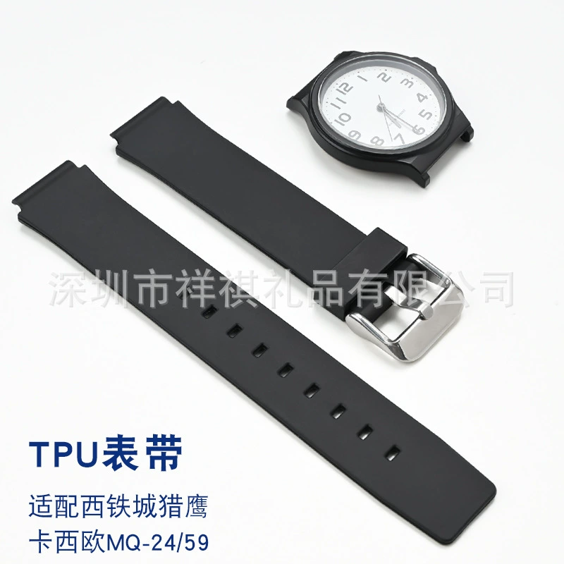Выпуклый ремешок 16 мм подходит для маленьких черных часов MQ-24/58, ремешок из смолы, цифровые часы Citizen Falcon, ремешок из ТПУ