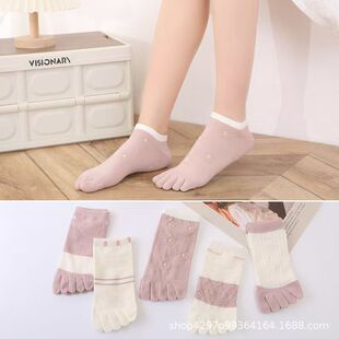 Five-Finger Socks Women's Combed Cotton Spring and Summer New Arrival Boat Socks Sweat Absorbing Breathable Mesh Thin Fashionable All-Match Short Toe Socks