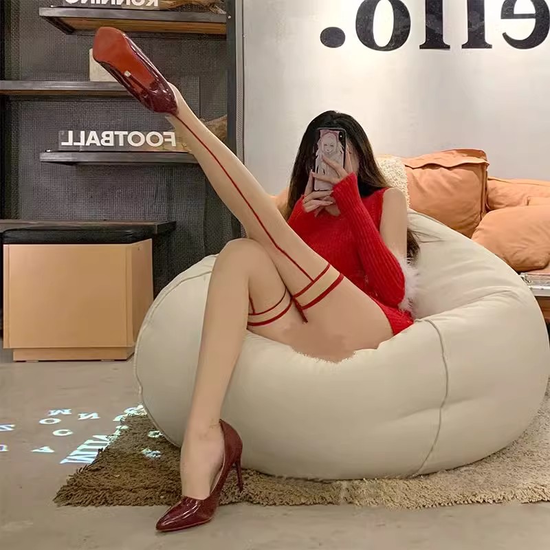 Sexy Skin Color Red Leg Ring Shrimp Line Knee Thigh Silk Stockings Internet Celebrated Royal Sister Style Slim Thin Stockings Hot