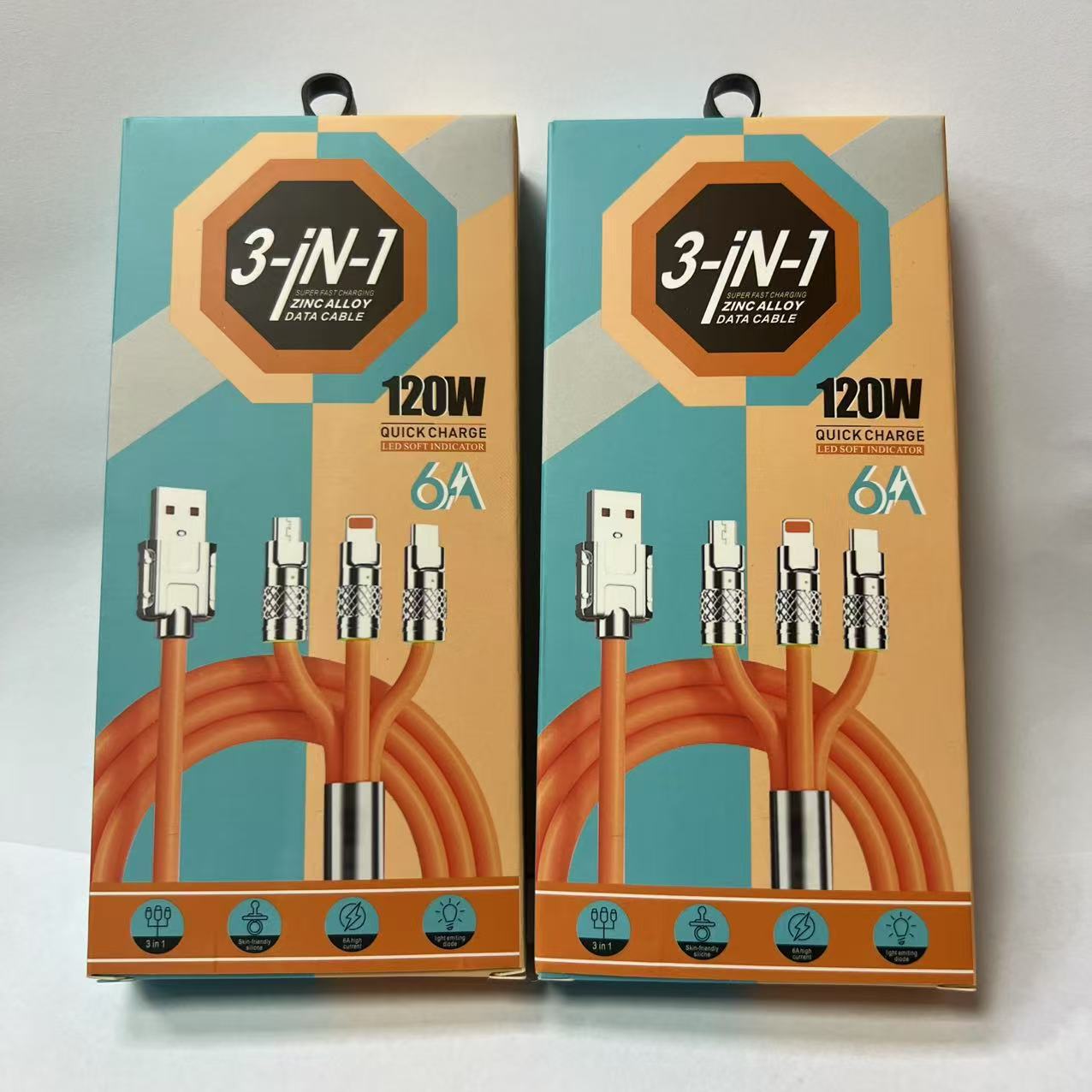 新款机客线6A包装OD6.0一拖三120w数据线包装机壳线包装盒现货