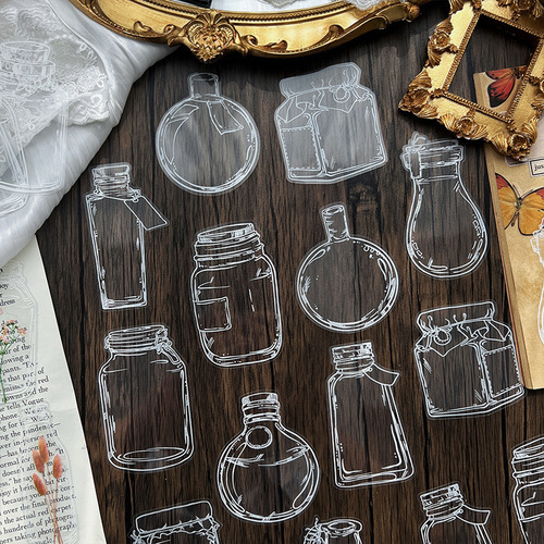 Love in a bottle series handbook stickers cute children stickers transparent waterproof pet material paper wholesale