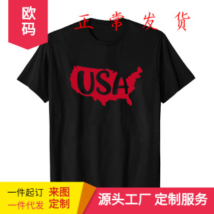 2023 ExporT New European and American FesTival USA PaTTern PrinTed Round Neck Top ShorT-sleeved T-shirT 081