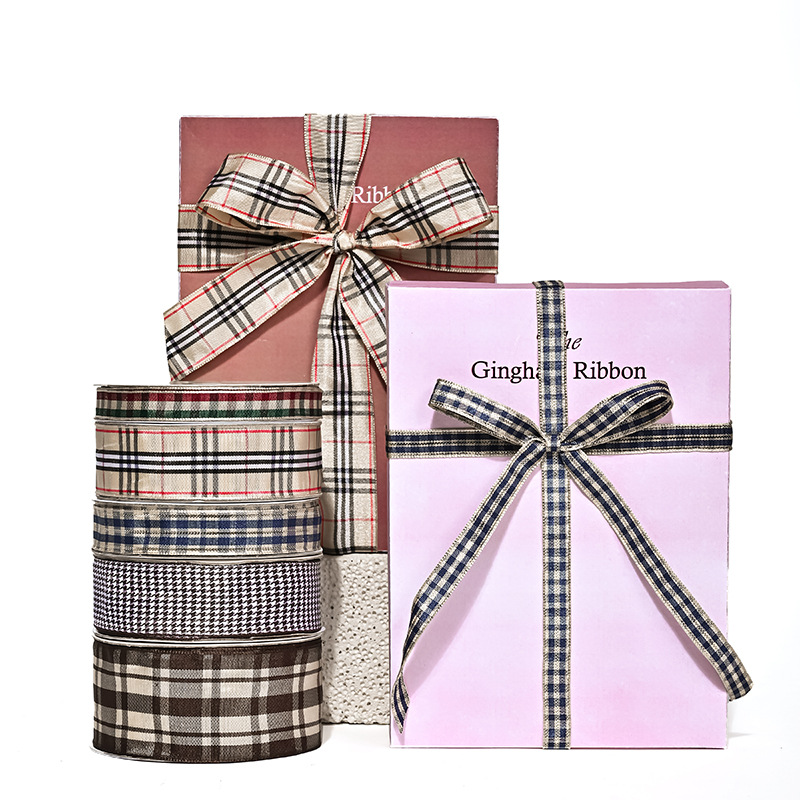 Cinta a cuadros Yao Ming hecha a mano, materiales para envolver regalos DIY, cinta a cuadros de 2,5 cm, accesorios para el cabello, cinta a cuadros decorativa
