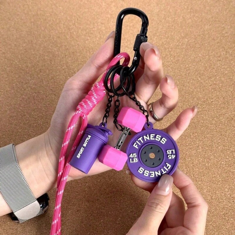 New Cartoon Sports Fitness Series Keychain Exquisite Barbell Pendant for Men and Women Backpack Gift Water Bottle Charm for Women