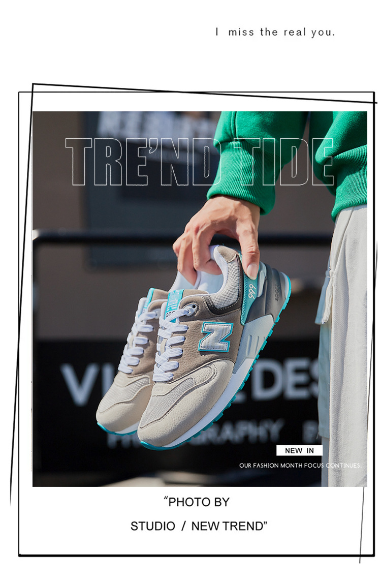 Giày sneaker nữ đế dày phong cách cổ điển, thoáng khí, phù hợp mùa hè — 999 hoa anh đào xanh chi tiết 13