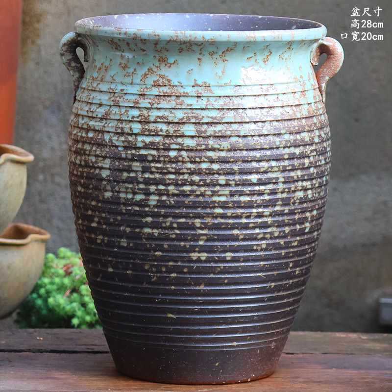 大口径グリーンダルシム多肉植物オオバコ紫大万百クリエイティブ陶器ポット粗い陶器砂土陶器ポット植木鉢大型レトロ|undefined