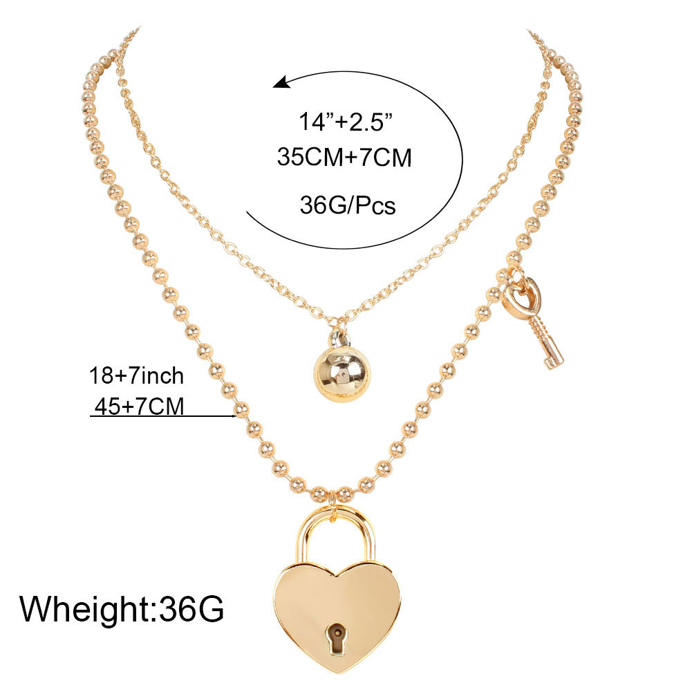 retro lock pendant multi-layer necklace