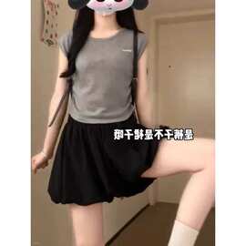 小个子黑色花苞裙裤女2026夏季新款高腰显瘦休闲百搭a字半身裙
