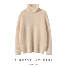 无缝一体拉绒100%纯山羊绒女高领长袖堆堆领毛衣秋冬新款针织衫厚