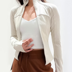 瑜伽秋冬立領修身拉鏈 女士短款運動夾羅紋跑步長袖外套