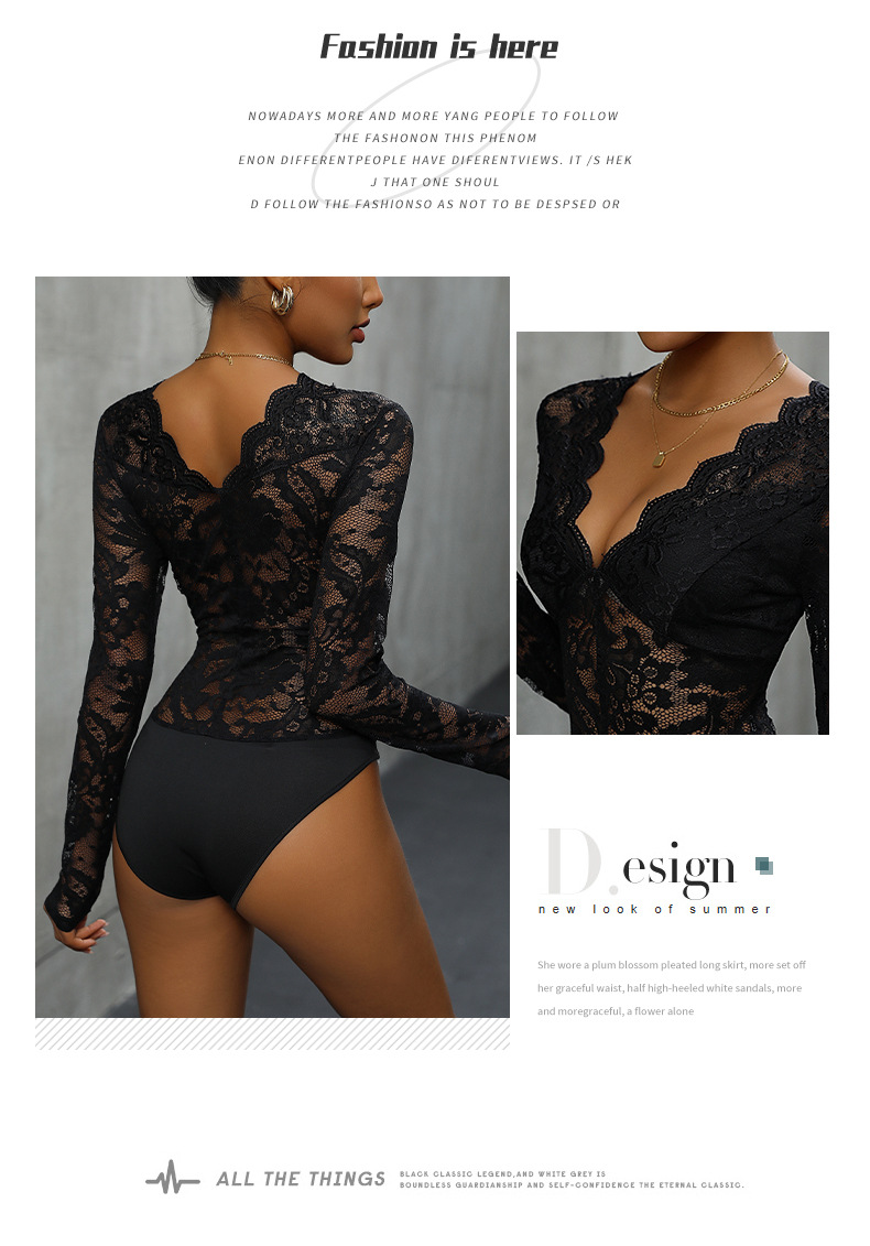 Body intero con scollo a V sexy e popolare in pizzo_voghion.com