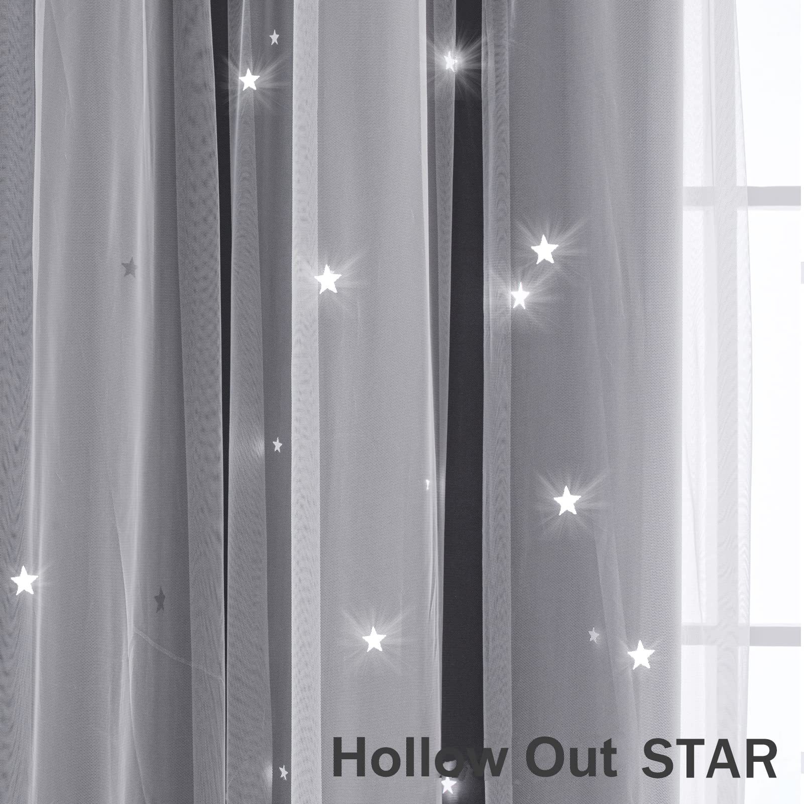 double layer curtains hollow star blackout rod punching short curtains_voghion.com