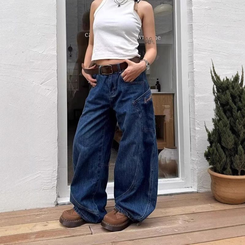 American Street Style Washed Distressed Jeans for Men and Women, Spring & Fall Straight Pants, Loose European and American High Street Vibe Style Long Pants