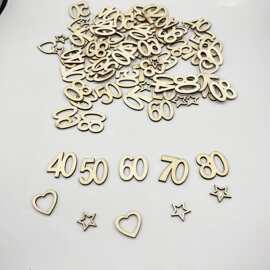 150件40-80岁生日派对拍照道具 木质餐桌抛撒爱心五角星装饰木片