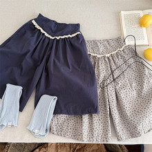 童裤2025春女童碎花阔腿裤女宝宝韩系花边高腰大喇叭裤九分裤外贸