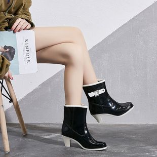 PVC��ɫ�߸���ЬŮ�ָ��n���ɐەr�п��⴩ˮЬ��ѥ��Ͳ��ˮ����