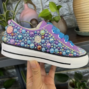 2024 New Crystal Jewel Pearl Girls' Board Shoes Casual Women's Shoes Foreign Trade Girls' Board Shoes Non-slip Children's Shoes