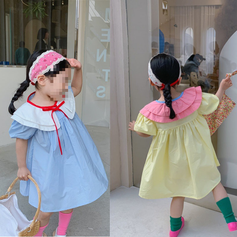 Girls' Dress with Lace-Up Double-Layer Collar, Cute Princess Dress, Summer 26 New Style, Foreign Trade Children's Clothing Wholesale