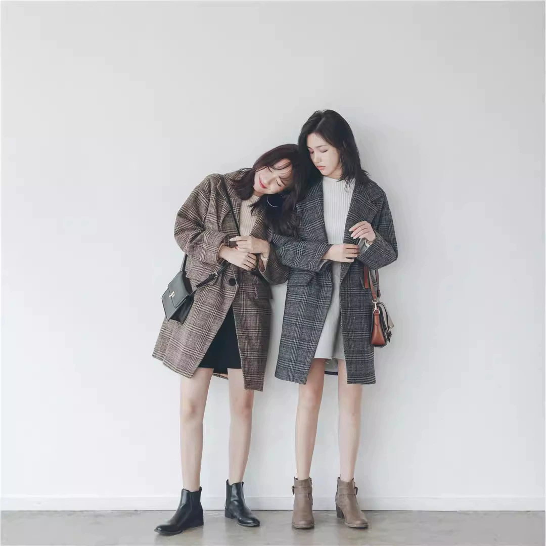 Demi-season retro suit, woolen coat, jacket, Korean style, mid-length