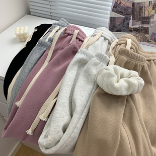 Winter Thickened Lamb Fleece Light Gray Leg Casual Pants Women's Loose Slimming Fleece-lined Warm Student Sports Pants