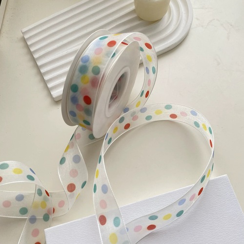 Rainbow polka dot ribbon birthday cake, packed ribbon cartoon gift box, packaging chiffon ribbon, children's day decoration, colorful ribbons