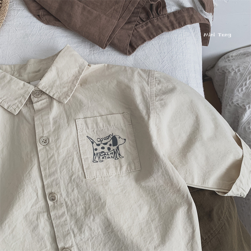 Nuevo estilo japonés y coreano de ropa infantil para hombres y mujeres bebés camisa versátil primavera y otoño ropa infantil base de dibujos animados con solapa camisa de manga larga