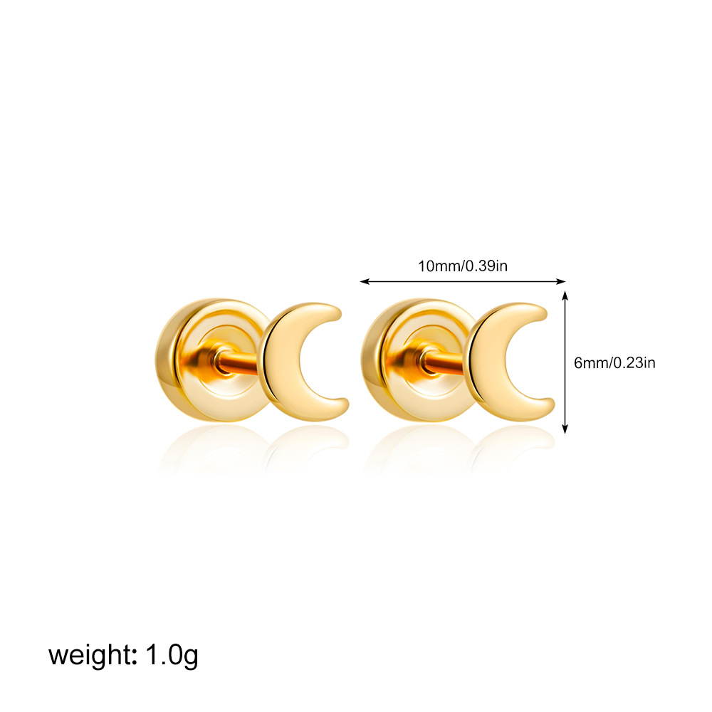 Electroplating Gold Plating Process 304 Stainless Steel Ear Needle Material 304 Stainless Steel Copper Sun Star Moon Electroplating Zircon Simple Style Plating Ear Studs