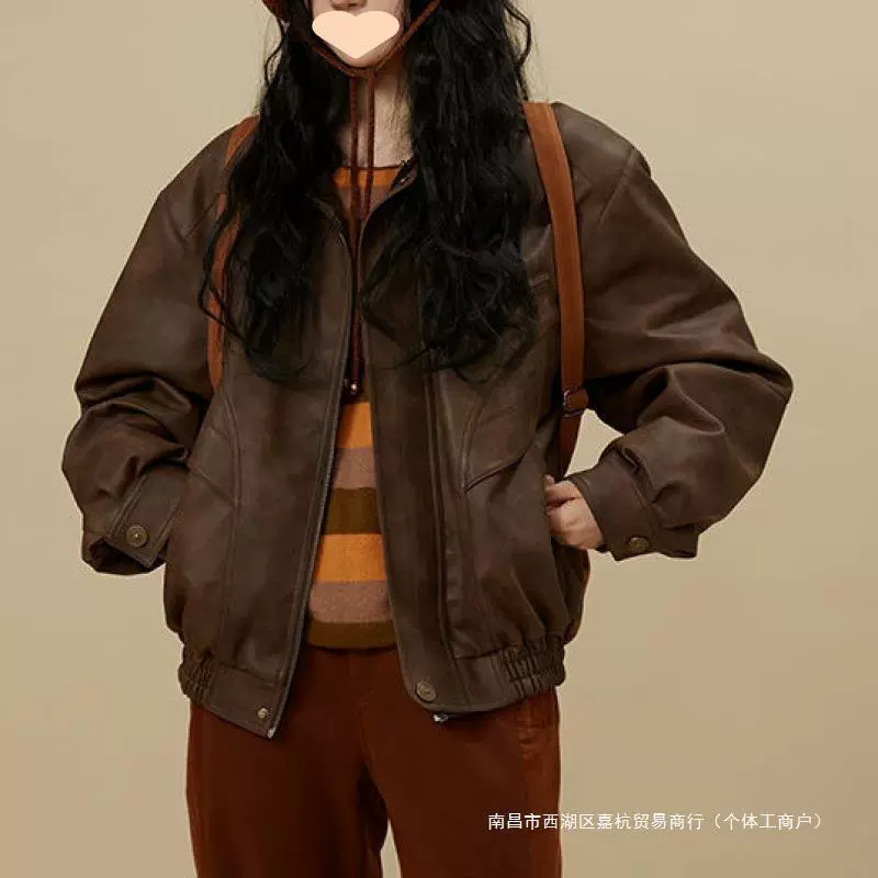 Осенняя ретро коричневая куртка для отдыха, oversize, оптовая