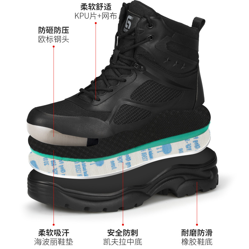 Wholesale safety shoes with anti-puncture and anti-impact features for all seasons, work boots with high ankle protection, comfortable and safe protective shoes for men