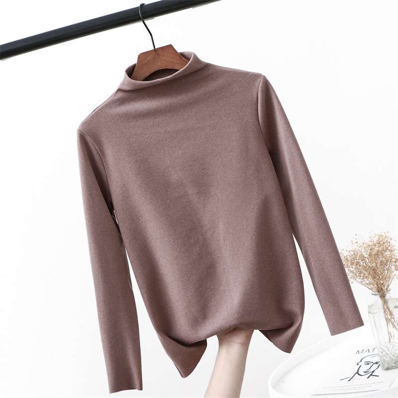 2021 Toamna/Iarna Nouă Tricou German din Catifea Termică, Căldură, Confort Fără Urme, Culoare Unică, Bază, Guler Jumătate Înalt, Casual, Lung_voghion.com