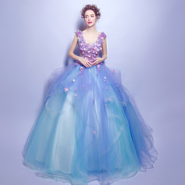 Vestido de noche para banquete, azul, estilo hada floral, para fiesta anual, examen de arte, actuación en escenario, pasarela, presentadora, invierno image 8