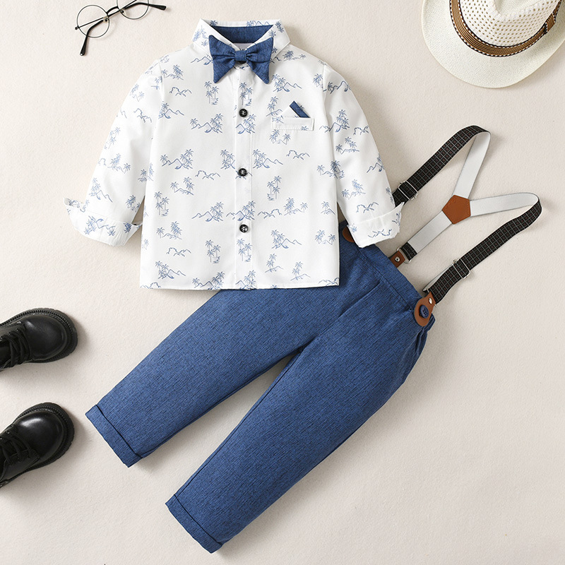Source Factory Spring and Autumn New Long Sleeve Printed Children's Autumn Baby Gentleman's Two-Piece Set Boys' suit
