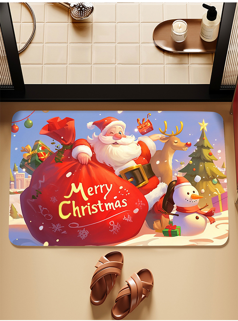 Cross-Border Amazon Christmas Truck Bathroom Toilet Diatom Mud Absorbent Non-Slip Floor Mat Stain-Resistant Entrance Door Mat