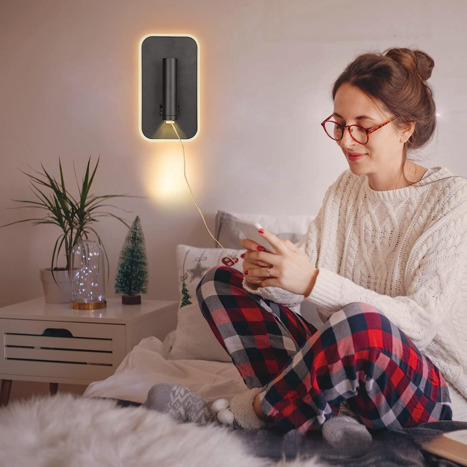 (2개) LED 독서 램프 USB 충전 북유럽 미니멀 호텔 실내 새로운 알루미늄 복도 침실 침대 옆 벽 램프 국경