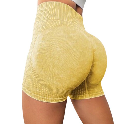New seamless high-waisted washed sports shorts, tight butt lift, belly control, peach yoga fitness 3-point shorts