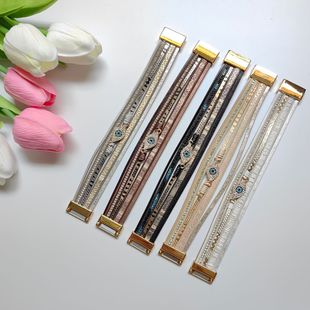 Cross-Border Hot Selling European and American Popular Devil's Eye Bracelet Women's Diamond Multi-Layer Leather Ethnic Style Bracelet Wholesale