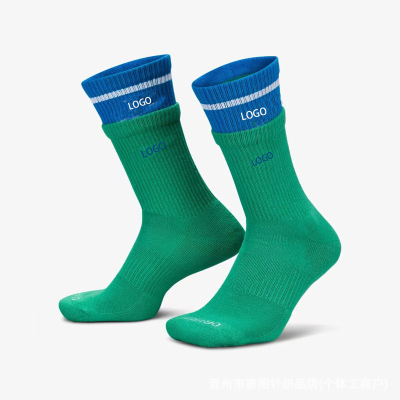 Suvan Next Socks Sweat-Absorbing Basketball Sports Socks for Men and Women, Double-Layered, Faux Two-Piece, Mid-Calf Socks with Thickened Towel Bottom