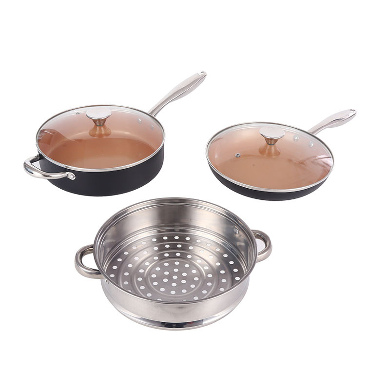 Yipinhong olla de aluminio utensilios de cocina traje no recubierto antiadherente sartén sopa doméstica olla de leche olla de cinco piezas conjunto comercio exterior