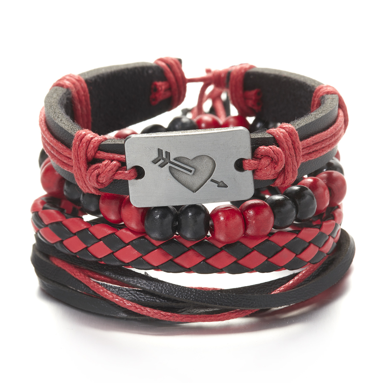 Fashion Cross Heart Shape Pu Leather Knitting Menu0027S Bracelets 1 Set